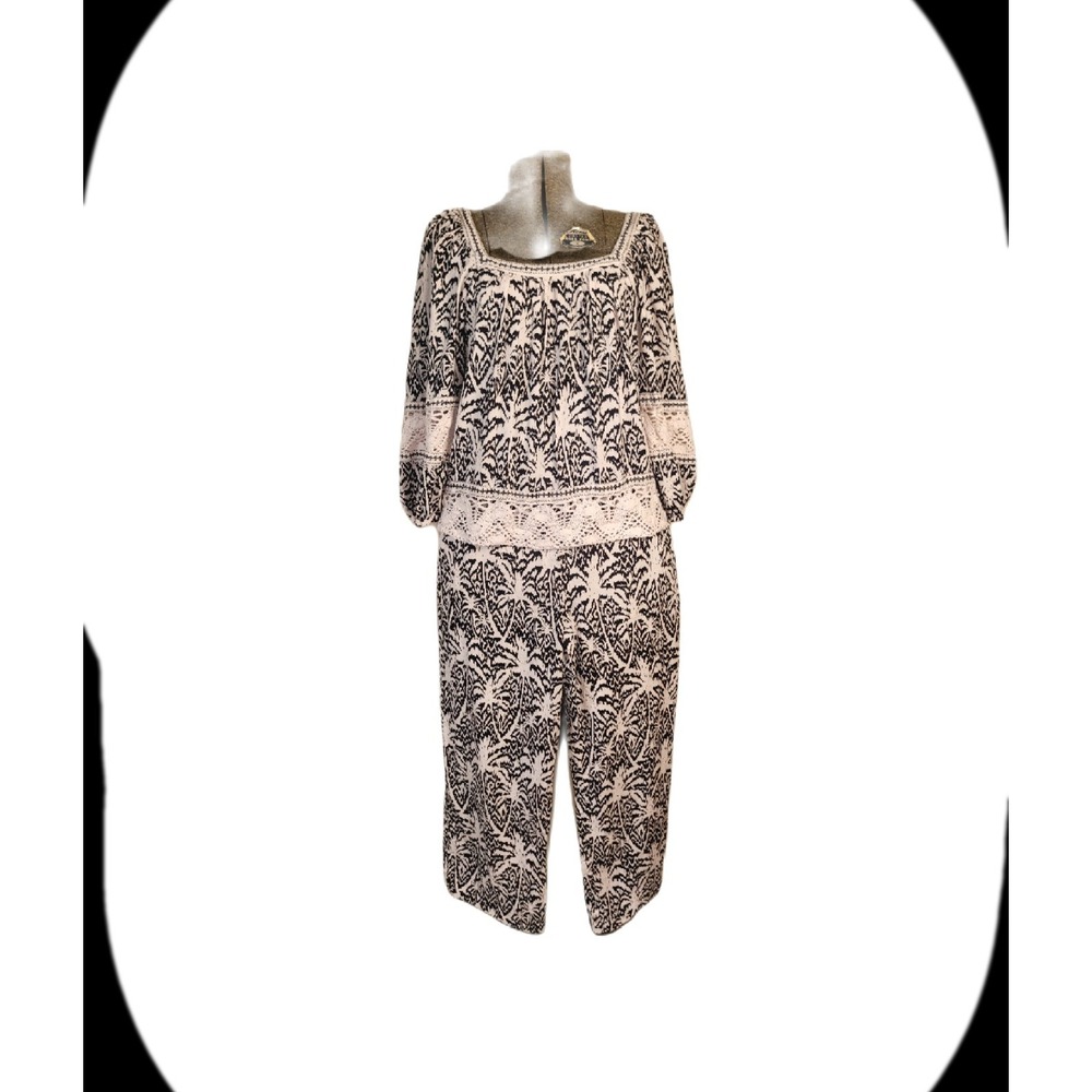 Panama Jack Linen Rayon Blend 2 Piece Set Blouse‎ And Crop Pant M Tropical